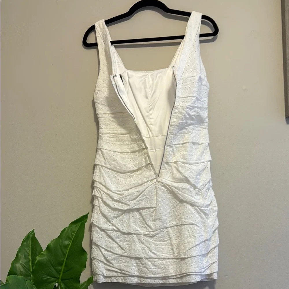 Express Rouched Eyelet White Mini Dress - Picture 14 of 16